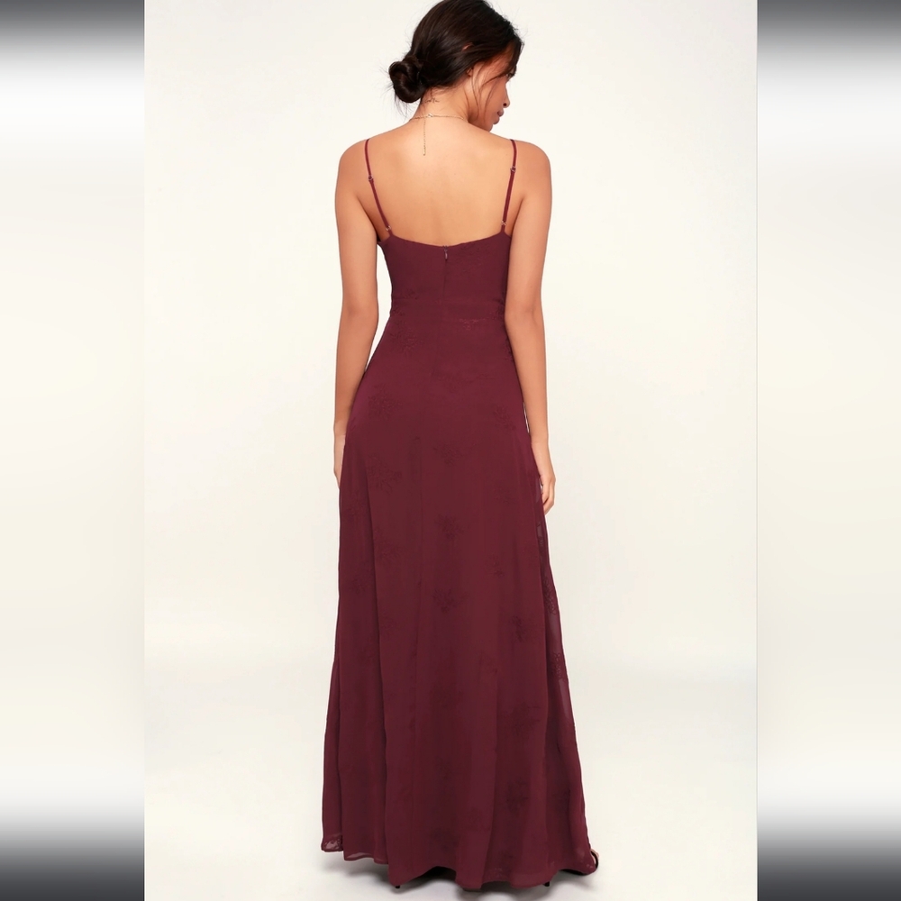 Lulus Flutter And Flow Burgundy Embroidered Maxi - Picture 2 of 13